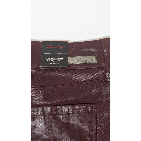 Level 99 Mid Rise Coated Skinny Jeans Eco-Leather Moto Edgy Womens Size 29/8 - Picture 6 of 12